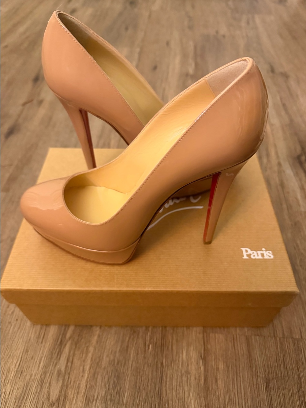 Christian Louboutin Bianca 140 Nude Patent Platform Heels